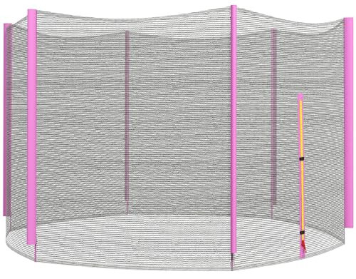 SPORTNOW Rete Protettiva per Trampolini Elastici a 6 Pali con Ingresso con Cerniera, Rete di Protezione per Trampolini in PE, Ø244x180 cm, Nero e Rosa