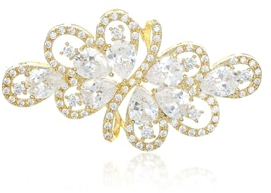 QUKE Luxus Gold Bogen Form Kubischer Zirkon Kristall Braut Hochzeit Broschen Pin Schmuck für Frauen Mädchen