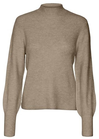 VERO MODA Damen Vmpippa Ls Highneck Pullover Ga Boo Strickpullover, Silver Mink/Detail:Melange, S