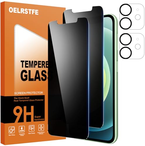 Oelrstfe 2 Stück Sichtschutz Schutzfolie für iPhone 12 Mini mit 2 Kameraschutz,Privacy Privatsphäre Anti-Spy Displayschutzfolie Displayschutz 9H Härte Bläschenfrei Kratzfest