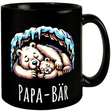 Bärenpapa Tasse in Schwarz mit Spruch Papa-Bär Vatertag Papa-Bär Tasse für entspanntes Schlummern und Kuscheln in der Höhle - Ruhe mit Ihrem Baby Tier genießen