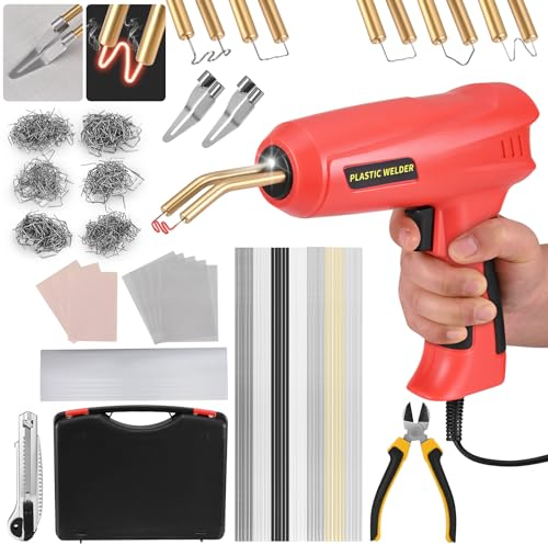 Tanniws 200W soldadora de plástico 1380℉Soldadura Reparando Kit con 1600pcs 6 Tipos Grapas, con Herramientas de Suavización, Kit Reparación de Plástico para Reparación Parachoques