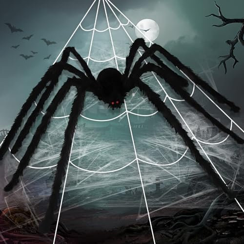 Halloween Decorations Outdoor - Spider Webs Halloween Decorations - 200'' Triangular Spider Web + 49'' Giant Fake Spiders for Indoor Outdoor Halloween Decor Haunted House Décor Yard Home Garden Party