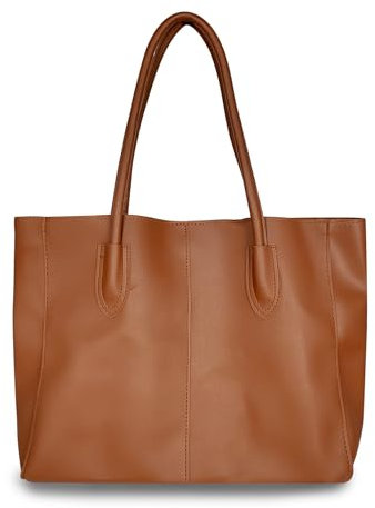 FuninCrea Handtaschen Damen Groß Shopper Tasche Damen Leder Tote Bag Damen Wasserdicht Schultertasche Damen Gross Damen Handtasche Umhängetasche Damen für Arbeit Einkaufen Reisen (Braun)