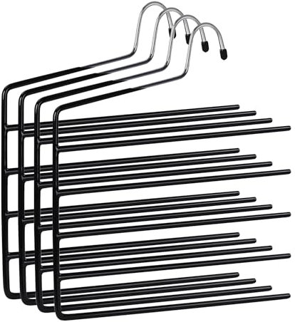 Pack de 4 Perchas para Pantalones, Percha múltiple, 5 Niveles, Ahorrar Espacio, Organizador Perchas, Antideslizante, para Ropa, Vaqueros, Corbatas, Bufandas, Vestidos, Toallas