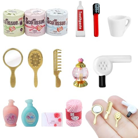 15 Pièces Articles de Toilette pour Maison de Poupée Objet Miniature Maison de Poupee Accessoire Poupee Décoration de Noël Maison Poupee pour Maisons de Poupées et Poupées à l'Échelle 1/6 et 1/12