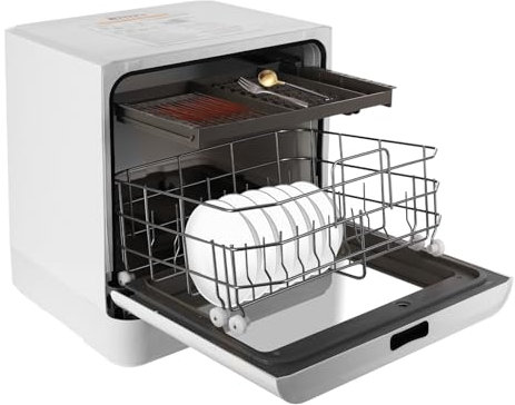 Fliuyr Tischgeschirrspüler,Tragbarer Mini-Geschirrspüler,360° Drehbare Dusche,Tisch-Geschirrspüler mit Vier Reinigungs und Trocknungsmodi,Energieeinsparung,Freistehend für Wohnungen, Wohnheime,Boote