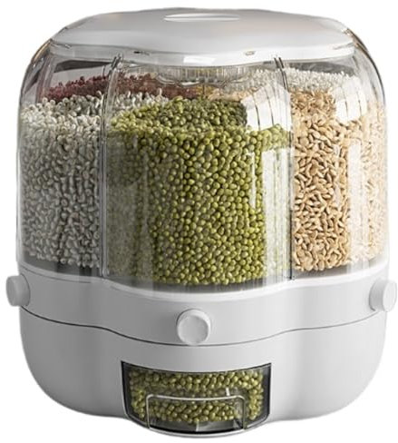 FENGJISUN Müslispender Müsli Spender 360° Drehbarer Futterspender Mit 6 Fächern Reisspender Vorratsbehälter Getreidespender Müsli Aufbewahrung(White,26cm)