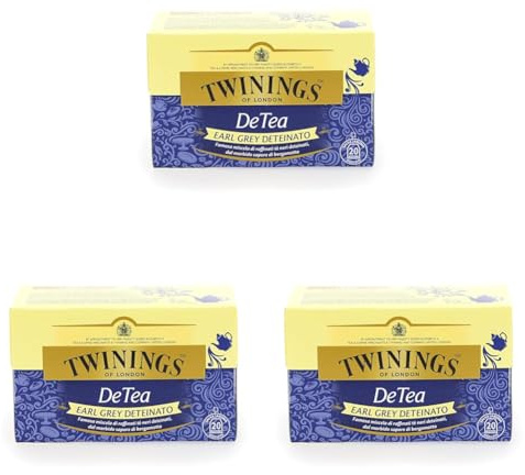 Twinings, Tè Deteinato Earl Grey, Tè Nero Deteinato Aromatizzata al Profumo di Bergamotto, Sapore Morbido e Bilanciato, Infusi e Tisane, 20 Filtri (Confezione da 3)