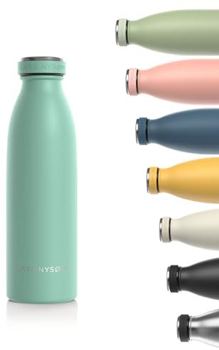LARS NYSØM Edelstahl Trinkflasche 350ml, 500ml, 750ml, 1L, 1 5 liter | Thermosflasche Kohlensäure geeignet | Auslaufsichere Wasserflasche für Sport, Outdoor, Schule (Aqua Turquoise, 500ml)