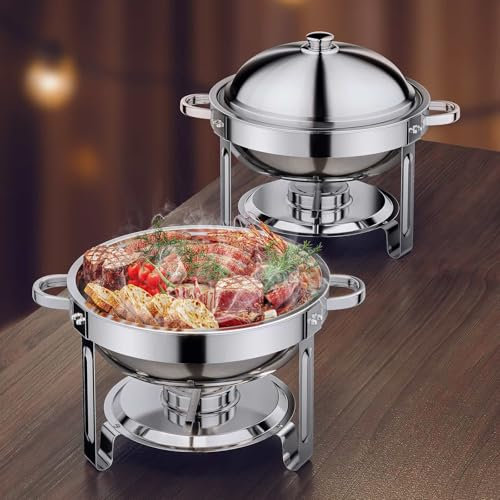 Barhon 6L Warmhaltebehälter Essen 2er Pack, Wärmebehälter Für Speisen aus rostfreiem Stahl, Rund Warmhaltebehälter mit Deckel, Chafing Dish Buffet-Set für Jede Veranstaltung
