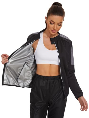 LAZAWG Sauna Suit for Women Long Sleeve Zipper Sauna Shirt Workout Top Sweat Jackets Exercise Gym Running