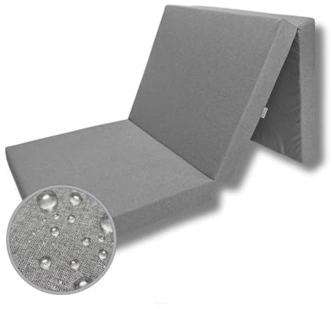 FORTISLINE Klappmatratze 195x80x9 cm - 3-teilige Faltmatratze - klappbare Gästematratze - Campermatratze mit wasserfestem Outdoor-Bezug - Würfelmatratze - Gästebett - Wohnwagenmatratze - Grau