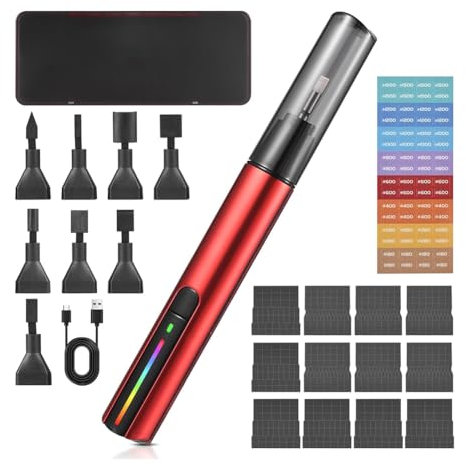 Koolenry Strumento per Levigatura Dettagliata A Movimento Alternato. Levigatrice A Penna Elettrica Ricaricabile USB con 12 Fogli Abrasivi Autoadesivi.