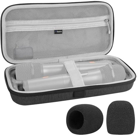 Geekria for Creators Wireless Microphone Case Compatible with JBL Wireless Two Microphone System, with 2 Packs Mic Foam Cover, Holds 2 Mics, Receivers, Adapters, AA Batteries (Dark Gray)