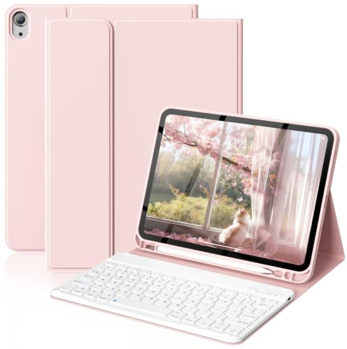 ZOPSGYU for iPad Air 11”, Air 5th/4th Gen Case Keyboard, Pink | Detachable Magnetic Bluetooth Keyboard, 78 Keys & Long Battery, Silicone Easy Clean Cover with Pencil Holder
