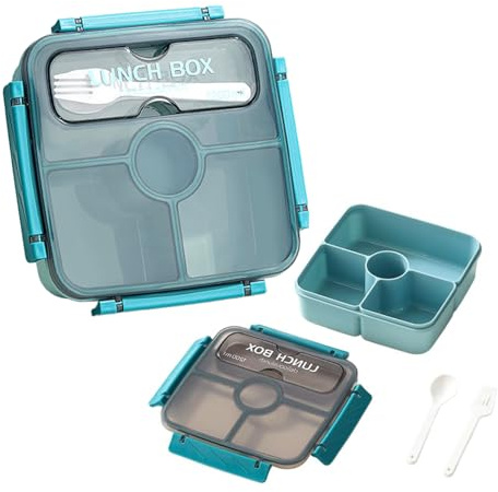 ZHUIYIWIN Fiambrera Bento, loncheras Bento reutilizables con 4 compartimentos para niños y adultos para la escuela, recipientes divididos de almacenamiento de alimentos Con tenedor y cuchara, Azu