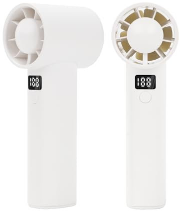 Mini Ventilador Portatil, Turbo Ventilador de Mano 9 m/s, 6 Velocidades Ventilador 3000mAh Recargable USB con Pantalla Digital, para Oficina, Hogar, Camping al Aire Libre, Senderismo (Blanco)