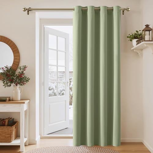PONY DANCE Türvorhang Thermo Kälteschutz Verdunkelungsvorhang | 1 Stück H210 x B132 cm, Laubgrün, für Schlafzimmer, Wohnzimmer, Abdunkelnd, Sichtschutz, UV-Schutz, Ösenschal, Dekoration