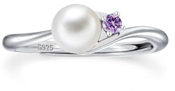 PHNIBIRD Amethyst Ring Silber 925 Damen Perlenring Verstellbar Ring Elegante Leichte Schmuck Damen Für Alltag Hochzeit und Valentinstag