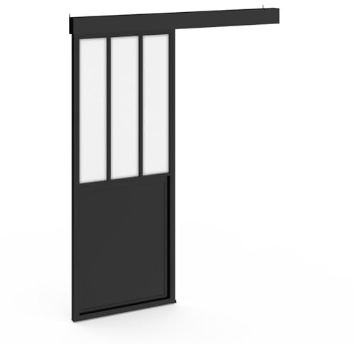 IDMarket - Kit porte coulissante verrière verre trempé givré 83 cm en métal