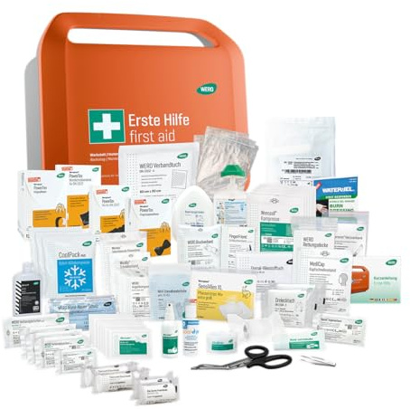 WERO Smart Case groß DIN 13157 Erste-Hilfe-Koffer | für Werkstatt & Instandhaltung, kompakt, robust & übersichtlich, staub- & spritzwassergeschützt, mit Farbleitsystem