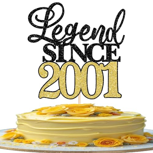 1 Stück Tortendeko 25 Geburtstag 25. Geburtstag Kuchen Deko Legend Since 2001 Cake Topper Tortendeko Alles Gute zum 25 für Männer Frauen 25th Jahrestag Birthday Party Kuchen Dekorationen Schwarz Gold
