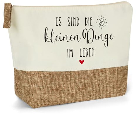 Kosmetiktasche Damen, Schminktasche mit Es Sind Die Kleinen Dinge Im Leben | Kosmetiktasche Klein Frauen Jute Make Up Tasche Geschenk für Frau Freundin Kollegin Mama zum Geburtstag, Dankeschön
