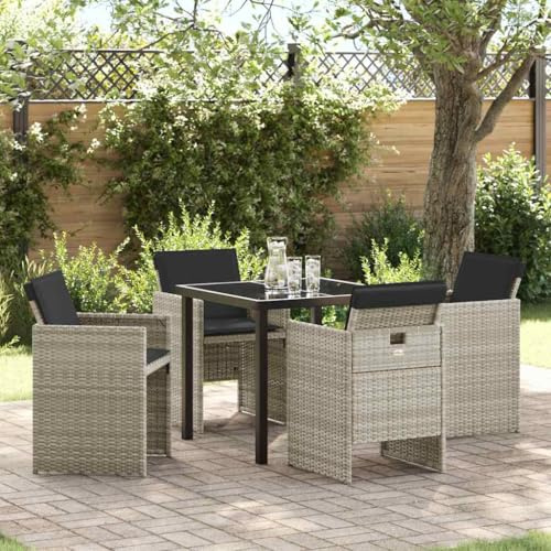 Owoxanthellate 5-TLG Gartenmöbel Essgruppe 80x80 cm Hellgrau Poly-Rattan mit Glastisch Robustes Design für Terrasse Balkon Outdoor-Sitzgruppe für Garten Küche Wintergarten