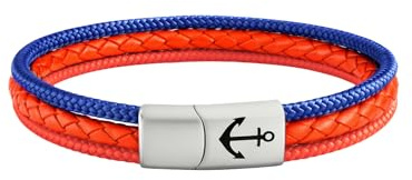 Paris Montana Bracciale unisex in pelle di corda nautica, realizzato a mano, con chiusura magnetica e incisione ad ancora, elegante regalo per uomo e donna, 21 CM, Corda nautica, nessuna.