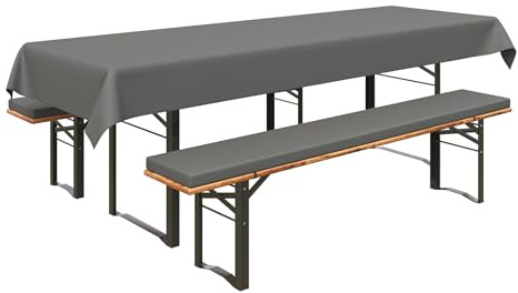 Amopatio Bierzeltgarnitur Auflagen Set 3-teilig,2 Bankauflagen gepolstert 180x25x4cm & 1 Tischdecke 255x85 cm,rutschfest,Waschbar & Faltbar für Garten, Balkon, Feste & Camping (Grau)