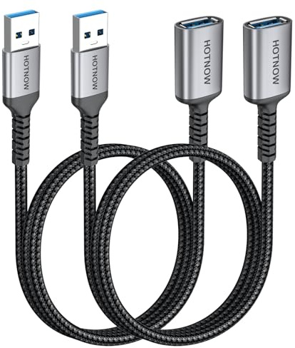 HOTNOW Cavo di prolunga USB 3.0 [1 m, confezione da 2] in nylon intrecciato da USB A maschio a femmina A, prolunga compatibile con webcam, fotocamera, hub, mouse, tastiera, hard disk, auricolari