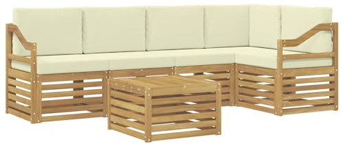 vidaXL Ecksofa Set mit Kissen 6 pcs Weiß und Creme Massivholz Akazie, Gartenmöbel, modernes Ecksofa, Outdoor-Lounge, Terrassenmöbel für entspanntes Chillen und Genießen