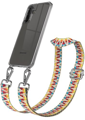 EAZY CASE Handykette - Verstellbares Taschenband kompatibel mit Galaxy A17, Schulterriemen, Handykordel mit Silikon Hülle, Umhängetasche, Regenbogen Silber