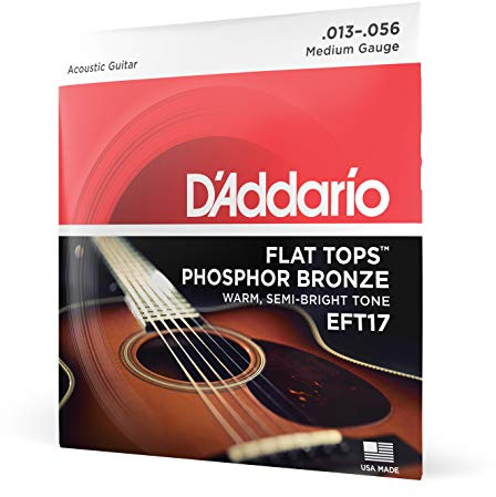 D'Addario Guitar Strings - Acoustic Guitar Strings - Flat Tops Phosphor Bronze - For 6 String Guitar - Warm, Semi-Bright Tone - EFT17 - Medium, 13-56