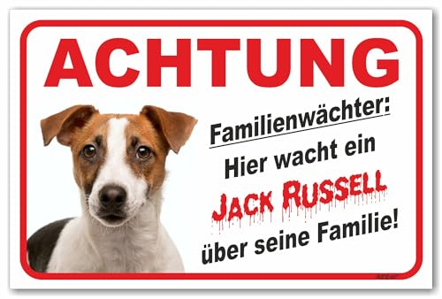 AdriLeo Schild - Vorsicht Jack Russell Terrier - Familienwächter - (15x20cm) / Achtung Hund Wachhund robust langlebig UV-beständig wetterfestes Warnschild