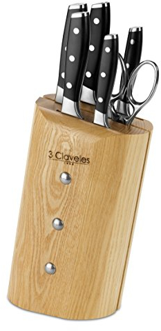3 Claveles 5C+1T 3C Juego Cocina, Madera,Acero Inoxidable, 5 Cuchillos Ash Toledo + 1 Tijera Star