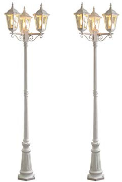 2er-Set weisse Standleuchten FIRENZE, 3 x E27, Aluminium, inkl. Pfahl und Fundament; KONSTSMIDE 7217-250