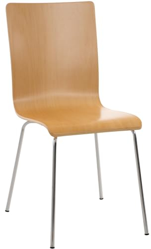 CLP Besucherstuhl Pepe I Ergonomisch Geformter Lehnstuhl Mit Holzsitz I Stabiles Metallgestell I Komfort Und Stil Mit Robuster Konstruktion, Farbe:Natur