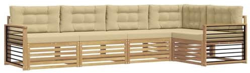 vidaXL Outdoor-Sofagarnitur mit Kissen 6 pcs Weiß und Beige Polyester, Patio Lounge, modernes Sofa für draußen, wetterfestes Gartenmöbel, bequemes Terrassen-Set