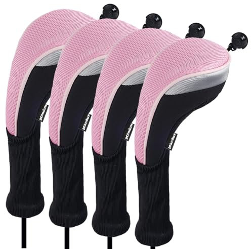 Andux 4Pack Long Neck Golf Hybrid Club Head Covers with Dial ID Tag CTMT-02 Pink