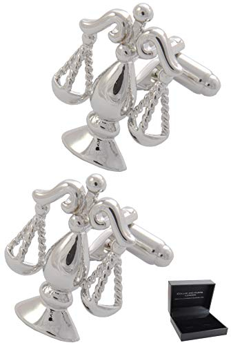 COLLAR AND CUFFS LONDON Gemelli Camicia Uomo Avvocato - con Scatola - Bilancia della Giustizia - Ottone - Giudice Libra - Argento Colorato - Un Paio