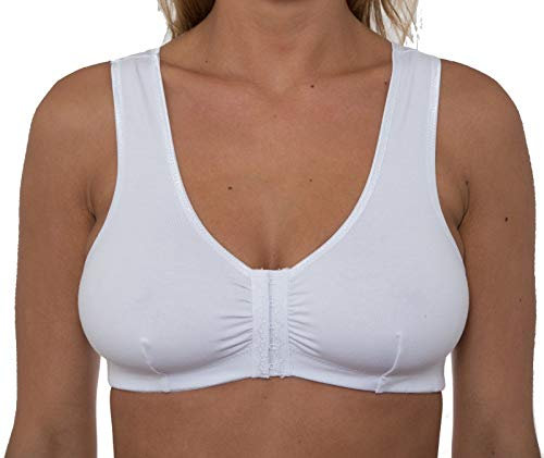 Liv Lingerie GEMM Front Fastening Cotton Rich Bra for Ladies Women Non Wired Post Surgery Soft Stretch in Multiple Colour Choices Regular to Plus Sizes Easy Open Comfort Wirefree (40, White)