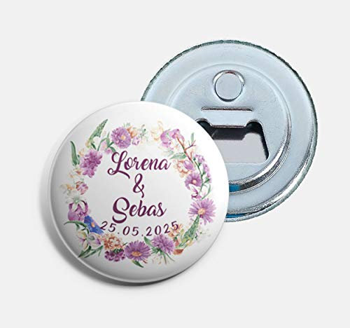 setecientosgramos Chapas Abrebotellas con imán Personalizadas para Bodas | Flower (Rosa, 50)