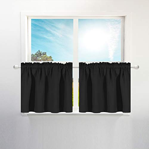 Waffelgewebe halbe Fenster Camper Vorhänge für Reiseanhänger: RV-Vorhänge für Wohnmobil-Fenster, wasserdicht und waschbar - schwarz, B 91,4 x L 61,1 cm für jedes Panel, 2 Stück