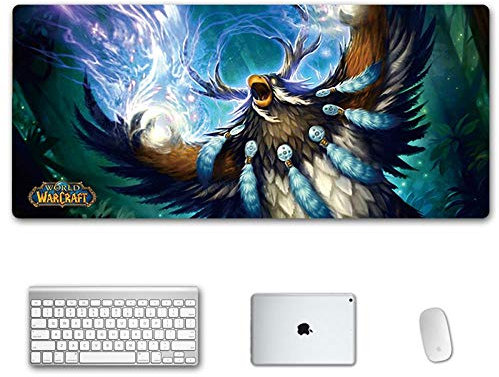 Mouse Mat World of Warcraft XXL Anime Mouse Pad, Speed Gaming Mouse Mat, Extra Large 900 x 400 x 3mm, Water-Resistant Mousepad with Non-Slip Rubber Base,Smooth Cloth Surface for computer PC, T