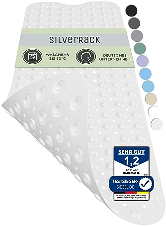 SilverRack Badewannenmatte 100x40 cm (Weiß) - Antirutschmatte Badewanne BPA frei für Kinder und Babys - Duschmatte schimmelresistent & maschinenwaschbar - Badematte rutschfest