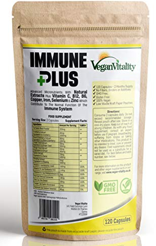 Immune System Booster Supplement - 120 Capsules with 14 Immune System Vitamins & Natural Extracts: Vitamin C, Zinc, Turmeric, Selenium, Ginger, Cranberry, Elderberry, Garlic, Vitamin B12 & B6