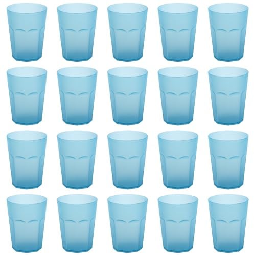 Engelland - 20 x Plastikbecher, Trinkbecher, Hell-Blau, Frostoptik, 400 ml, Eichstrich, bruchfest, stapelbar, Mehrweg, Kunststoff, wiederverwendbar, Party-Becher, Trink-Glas