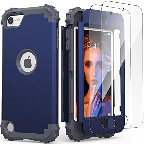 IDweel Hybrid 3-in-1 Schutzhülle für iPod Touch 7. Generation mit 2 Displayschutzfolien, stoßfest, schlank, robust, aus weichem Silikon, für iPod Touch 5/6/7. Generation, Blau